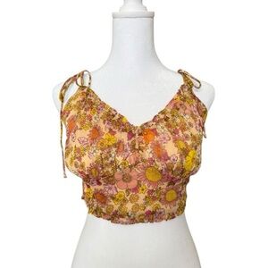 Patron of Peace Floral Crop Top XS Boho Festival Summer Tie Strap